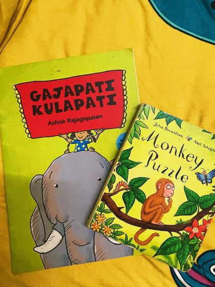 Two childhood favorites, 'Gajapati Kulapati' and 'Monkey Puzzle'. These classic, funny, and heartwarming stories are always a hit with our little audience.