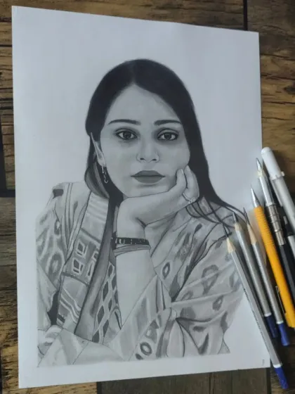 This A4 sketch was a commission from Mumbai. I focused on the intricate patterns of her dress and her direct, engaging gaze.