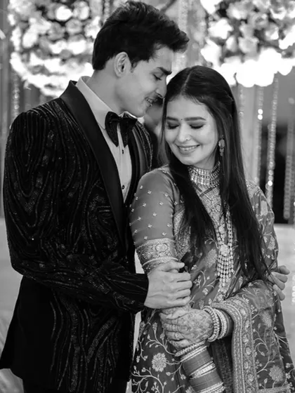 A dreamy, candid moment from the reception. Their love truly lit up the lens, and this black and white portrait captures the elegance and happiness of the evening.