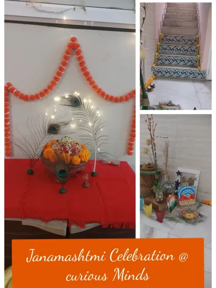 A peek at the beautiful, kid-friendly decorations we set up for our Janmashtami celebration, creating a festive and welcoming atmosphere for everyone.