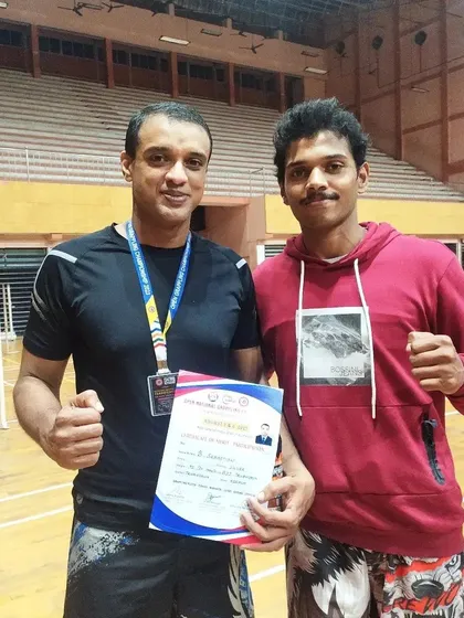 With a fellow competitor after the tournament. There is a lot of respect between fighters, because we all understand the hard work it takes to step on the mat.