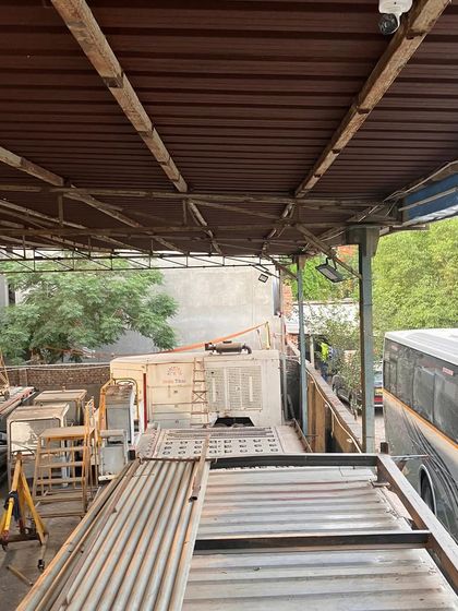 A wide view of the industrial yard where we installed an 8-camera system. The cameras are placed to provide overlapping fields of view for complete coverage.