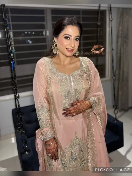 The client looking poised and ready. This hairstyle is a versatile choice for family members attending any of the wedding functions.
