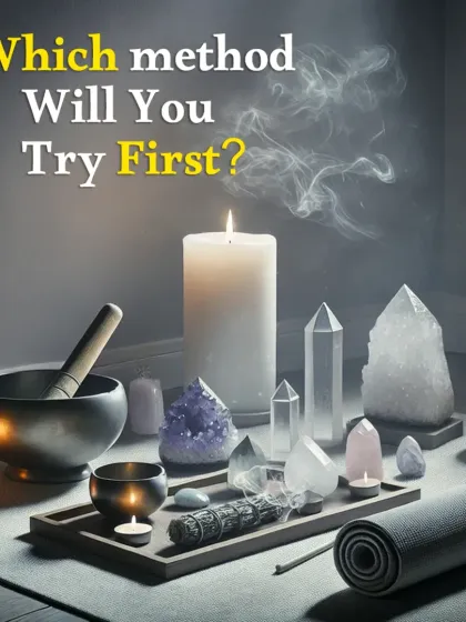 Here is a complete crystal cleansing setup, including a singing bowl, sage, and candles. Which of these methods will you try first to purify your energetic tools?