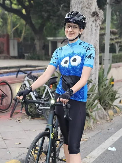 Another shot of our member in her cool Cookie Monster jersey.