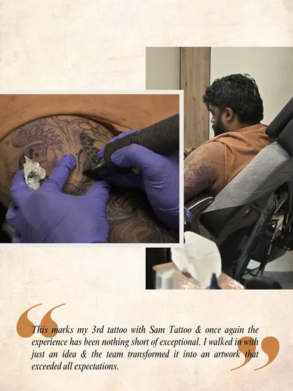 "This marks my 3rd tattoo with Sam Tattoo & once again the experience has been nothing short of exceptional." A client relaxing during a long, multi-hour session.