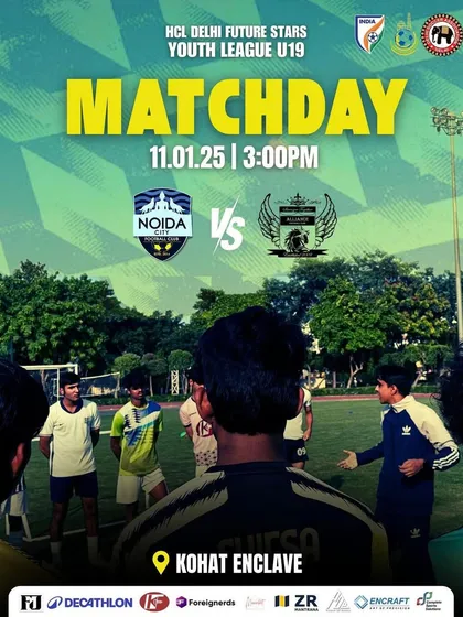 Matchday 1 announcement for our U19 team in the Delhi Youth League, ready to start their season with a strong performance.