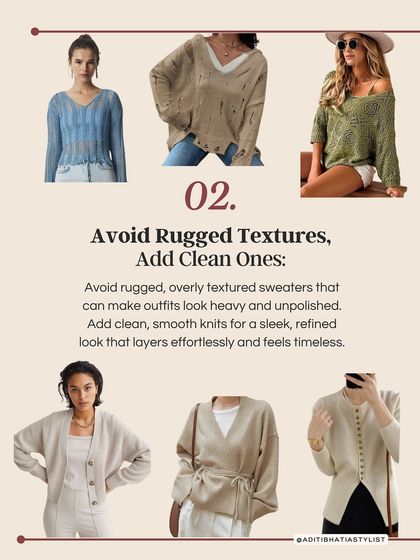 My second tip for decluttering your winter wardrobe is to avoid rugged, overly textured sweaters. Opt for clean, smooth knits that layer effortlessly and feel timeless.