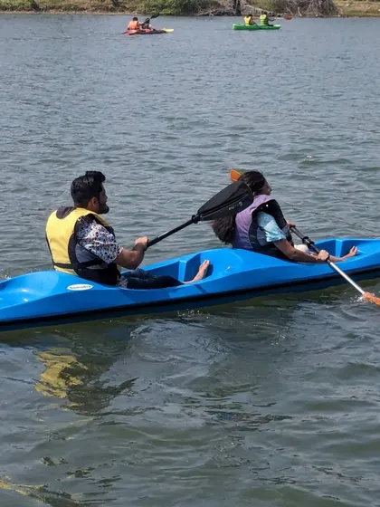 Kayaking in the calm waters near Pondicherry. We love to include a bit of adventure and water sports in our coastal trips.
