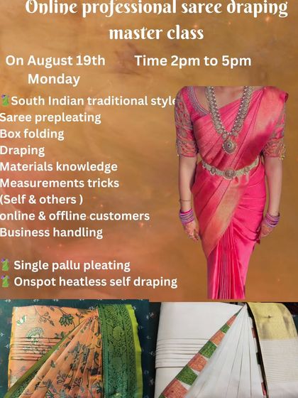 This workshop included both single pallu pleating and onspot heatless self-draping as bonus topics.