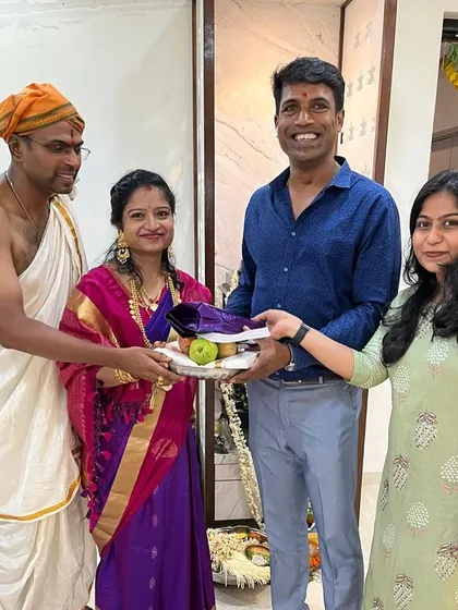 A special moment during a housewarming pooja with our clients. It is an honor to be part of such an important milestone in their lives.