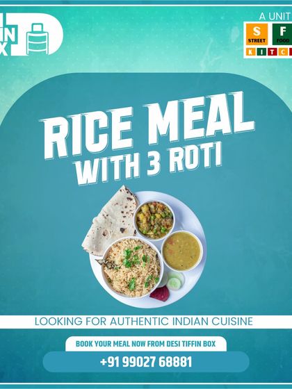 Looking for authentic Indian cuisine? My Rice Meal with 3 Rotis is a popular choice. It features flavourful rice, a dry sabji, dal, and fresh cucumbers for a complete and satisfying lunch or dinner.