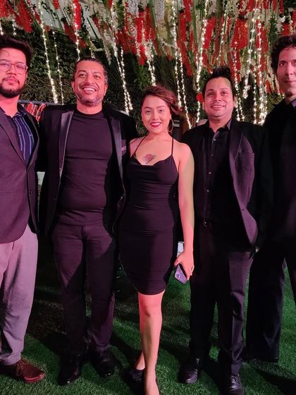 A throwback photo with the band at a gorgeous wedding at Jade Sky. We're not just a band, we're a group of friends who love making music together.