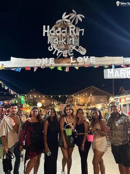 Another shot of our crew at Haad Rin, buckets in hand and ready for the night. This is the pre-party ritual before diving into the main event on the beach.
