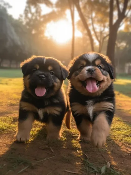 Even our youngest guests enjoy the great outdoors. These two Rottweiler puppies are having a wonderful time on their morning walk with us.