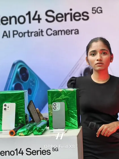 On stage as the official event host for the launch of the Oppo Reno14 Series 5G. My role as a product launch presenter is to make the technology feel exciting and accessible, ensuring the brand's message connects perfectly with the audience.