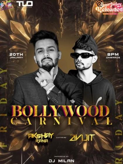 A poster for the "Bollywood Carnival" at Sugar Factory Reloaded, a brand new Friday night party with free drinks for the ladies.