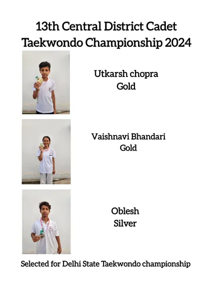 My winners from the 13th Central District Cadet Taekwondo Championship 2024, all of whom were selected for the Delhi State Championship.