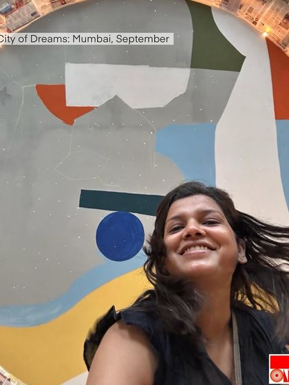 A moment of joy with the finished "City of Dreams" ceiling mural. This piece was a true labor of love, capturing the spirit of Mumbai in abstract form.