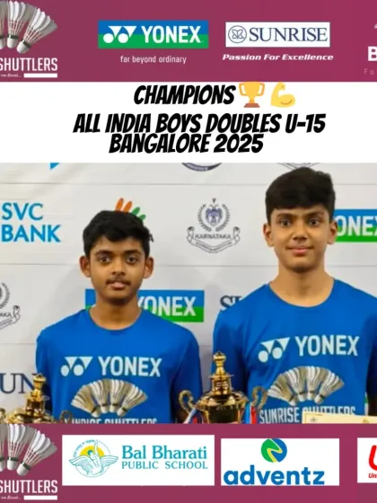 **Dominating at the All-India Level.** Our U-15 Boys' Doubles champions, Shaurya Singh Rana and Swayamdyuti Ghosh, after their title win at the All India Ranking Tournament. We nurture talent from a young age to succeed on the national stage.