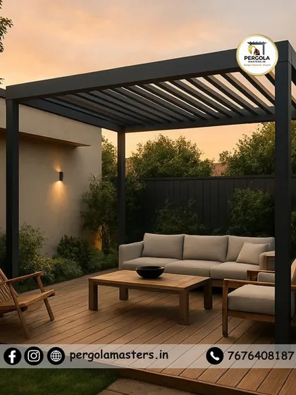 A perfect example of a patio extension, this rafter pergola provides a comfortable, shaded space on a wooden deck. The minimalist design ensures the focus remains on the outdoor furniture and surrounding nature.