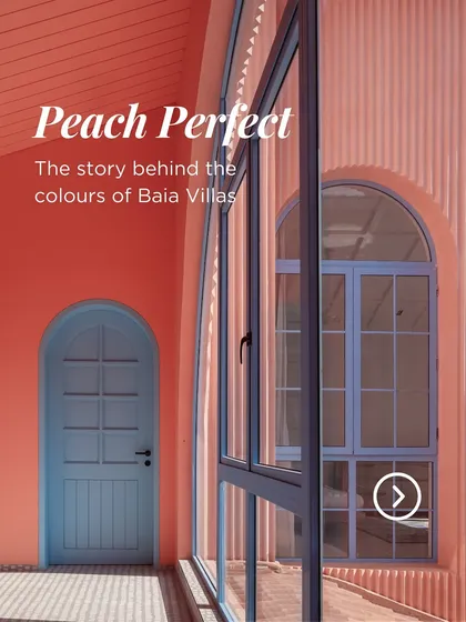 This post reveals the color story behind the Baia Villas. The peach walls and blue trims are not just aesthetic choices; they are inspired by the bright and colorful homes of old Goa, reflecting the culture and spirit of the region.