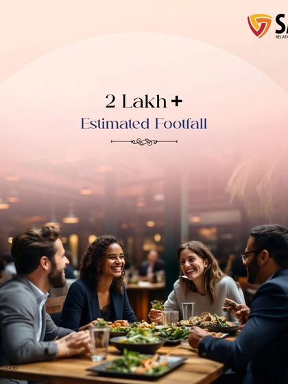 With an estimated footfall of over 2 lakh people, Saya Piazza is designed for high traffic. This image of a bustling restaurant illustrates the vibrant dining scene we are creating.