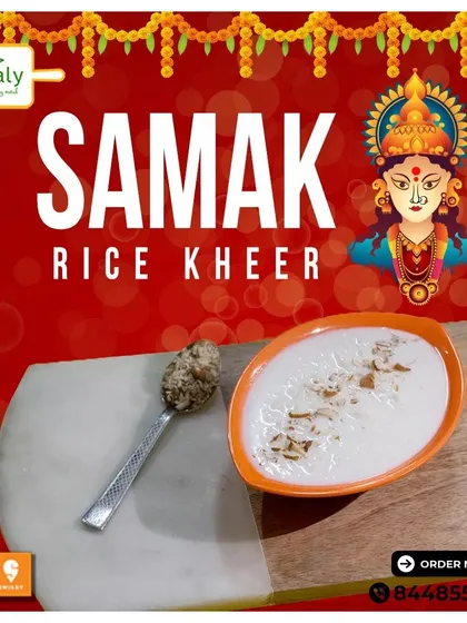 End your fasting meal on a sweet note with our creamy Samak Rice Kheer. This dessert is made from barnyard millet and milk, offering a light and delicious way to complete your meal.