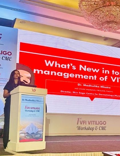 Here, I am presenting on the latest developments in the topical management of Vitiligo at the Vitiligo Foundation of India workshop. Medical treatments, including creams and oral medications, are a critical first step and are often used to stabilize the condition before considering surgical options.