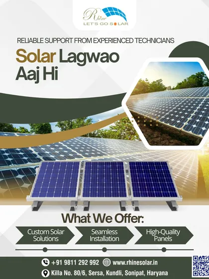 Solar lagwao aaj hi! I offer custom solar solutions, seamless installation, and high-quality panels, all backed by reliable support from my experienced technicians.