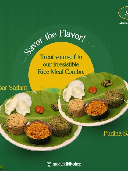Elevate your meal with our irresistible rice combos, featuring Sambar Sadam and Pudina Sadam.