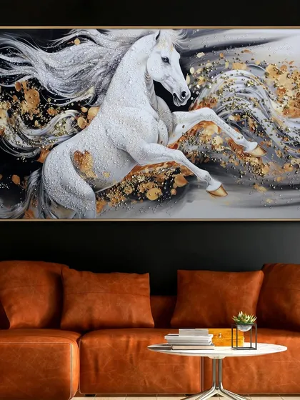 This crystal-studded jumping horse is a statement of strength and grace. The dynamic movement is captured with incredible detail, while the glittering crystals and gold foil accents catch the light, making it a truly luxurious centerpiece for any room.