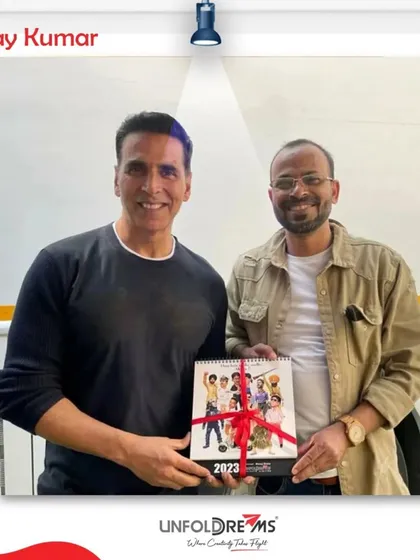 With actor Akshay Kumar, gifting him the 2023 calendar featuring his iconic roles.