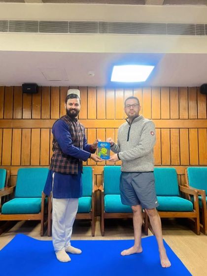 Sharing knowledge and resources with another student from our diverse international cohort.