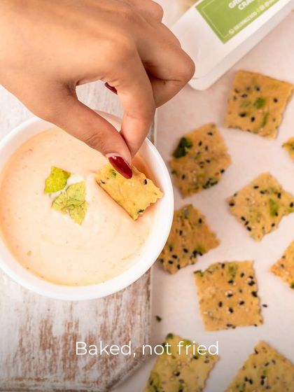 My Green Onion Crackers are baked, not fried, making them a perfectly crunchy and guilt-free savoury snack. They are ideal for dipping into your favourite hummus or chutney.