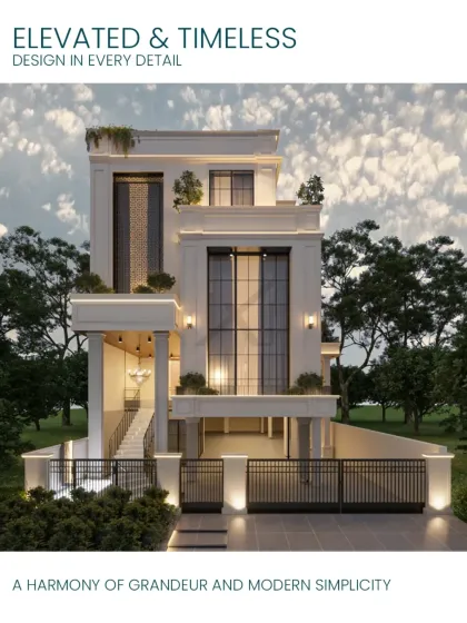 We designed this facade to be elevated and timeless. It creates a harmony of grandeur and modern simplicity through clean lines, large windows, and subtle, elegant detailing.