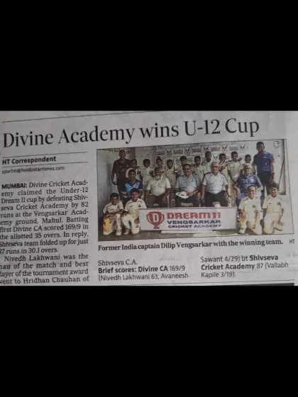 The Hindustan Times covers the Divine Academy's win in the U-12 Cup final.