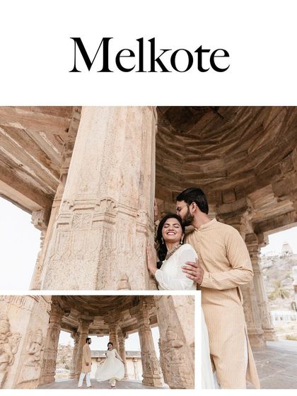 A duplicate of ID 25, this image showcases a couple's romantic pre-wedding shoot at the historic Melkote temple.