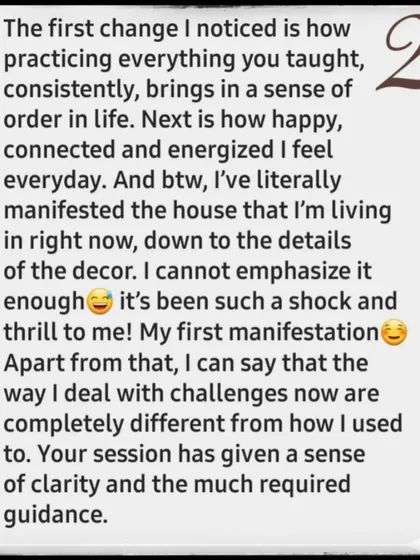 Part two of the workshop testimonial. The client manifested the exact house they are now living in and learned to deal with challenges in a completely new, empowered way.