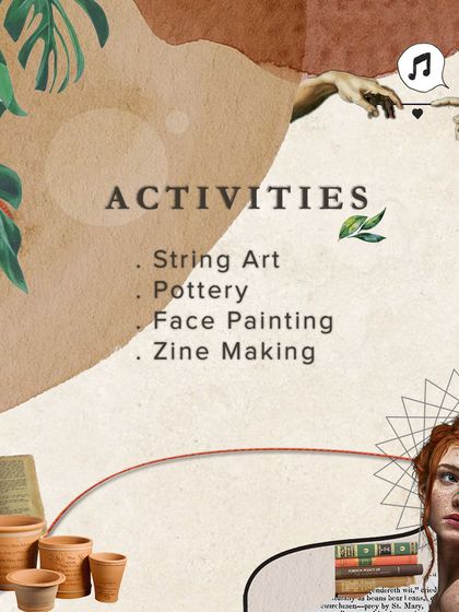 Our monthly market, Foodie Edition. This poster highlights the special focus on delicious, conscious food alongside our regular craft activities like string art, pottery, and zine making.