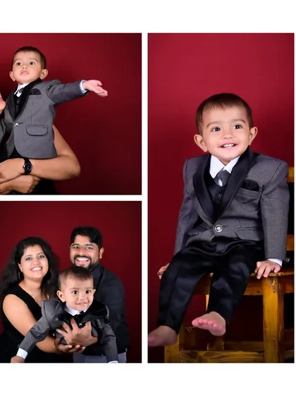 Dressed to impress! This collage showcases a fun and formal studio session for a little gentleman. From his charming solo portraits to the loving family shots, it shows the variety we can capture in a single session.