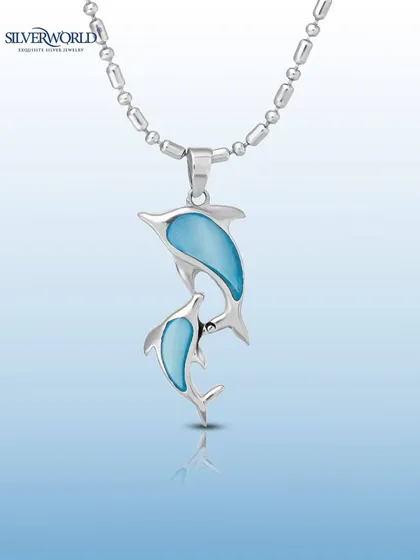 This dolphin pendant, featuring blue inlay, evokes the spirit of the ocean. It's a graceful and serene design, perfect for those who love marine-inspired jewelry.