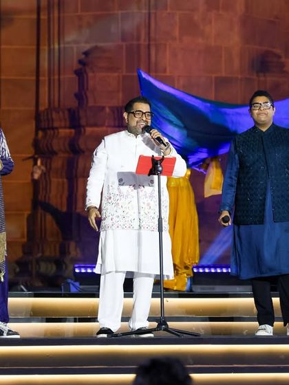 Musical trio Shankar, Ehsaan, and Loy performing on stage at the Global Peace Honours. We managed all aspects of the stage production, including sound, lighting, and artist coordination for this solemn event.