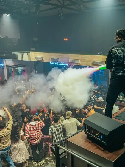 Another angle of me using the CO2 gun at Hydra, showing how it covers the dance floor and adds a dramatic visual element to the party.
