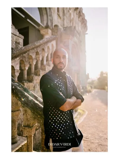 Another shot from the Sangeet night in Lisbon, with the golden hour sun hitting just right. The vibe before the party starts is just as important as the peak-time energy.