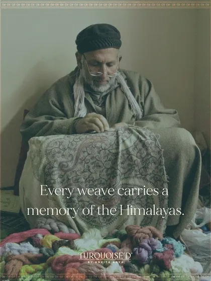 Every weave carries a memory of the Himalayas. This image of a master artisan with his handwoven shawl reminds me of the devotion and history behind the craft that I aim to honor in my wallpaper designs.