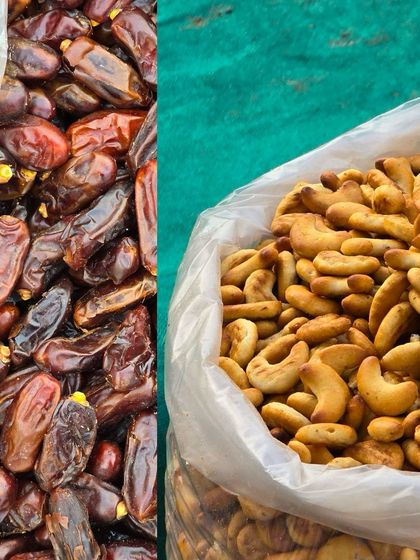 A simple but rich composition of dates and cashew biscuits ready for sale.