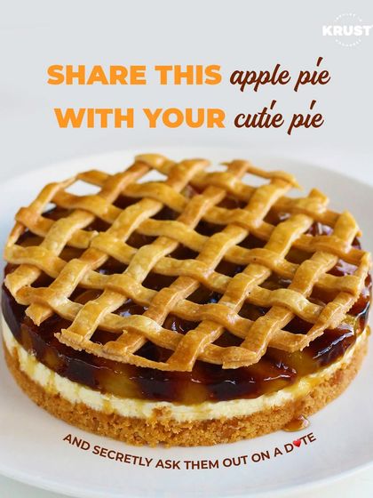 Share this apple pie with your cutie pie. Our classic apple pie features a flaky, buttery crust and a perfectly spiced apple filling.