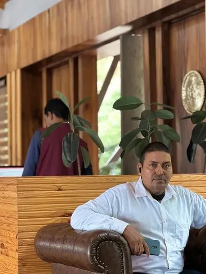Enjoying the ambiance at Justa Cliffend Resort in Mashobra before a show.