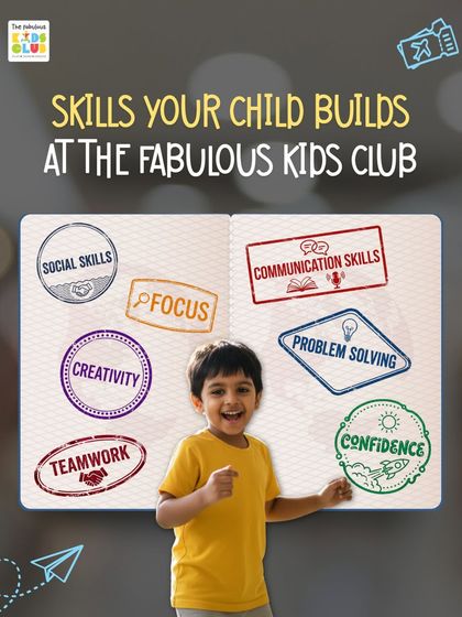 Every activity at our club is a new stamp on your child’s skills passport. This graphic highlights the key life skills we focus on, including teamwork, creativity, confidence, and problem-solving.